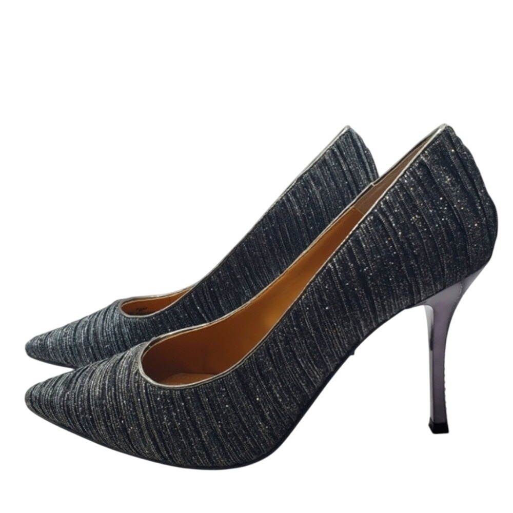 J Renee Pewter Glitter Pointed Stiletto Heel Dress Pumps Womens Shoes Size 8.5‎